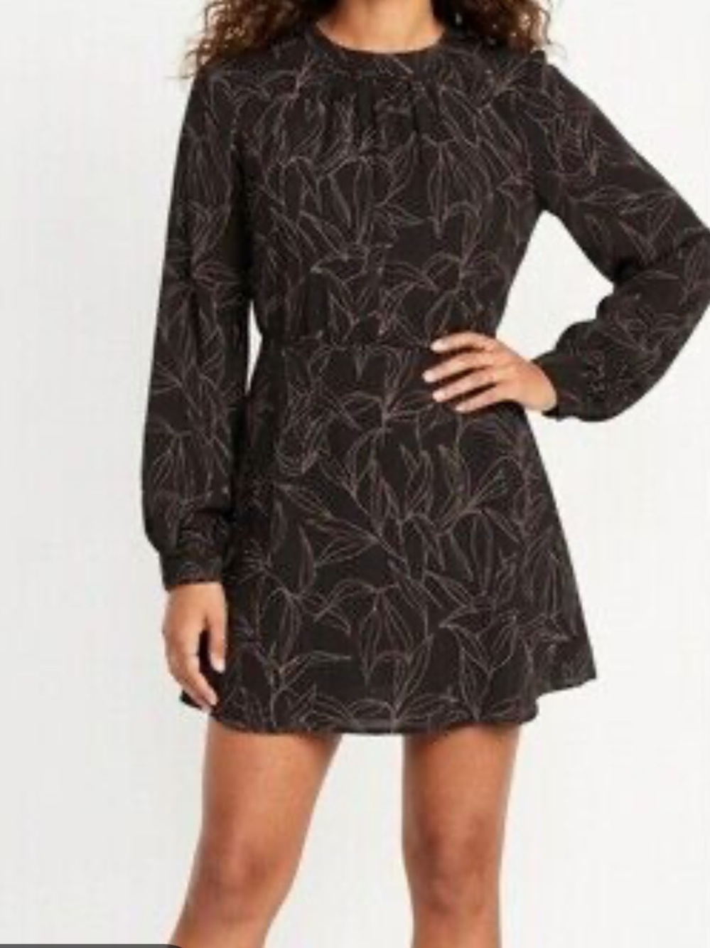 NWT A New Day Elegant Black Leaf Print Mini Dress.
